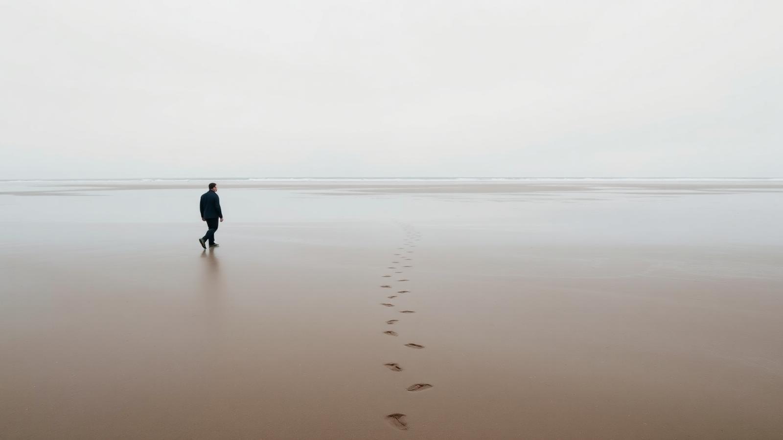 Eenzame figuur op het strand